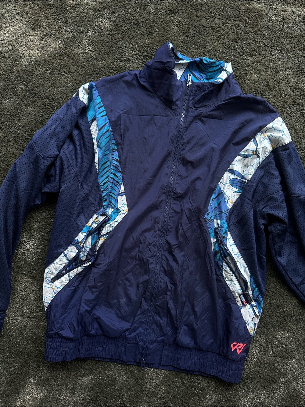 Jordan Men's Navy Windbreaker Jacket with Blue Patterned Accents